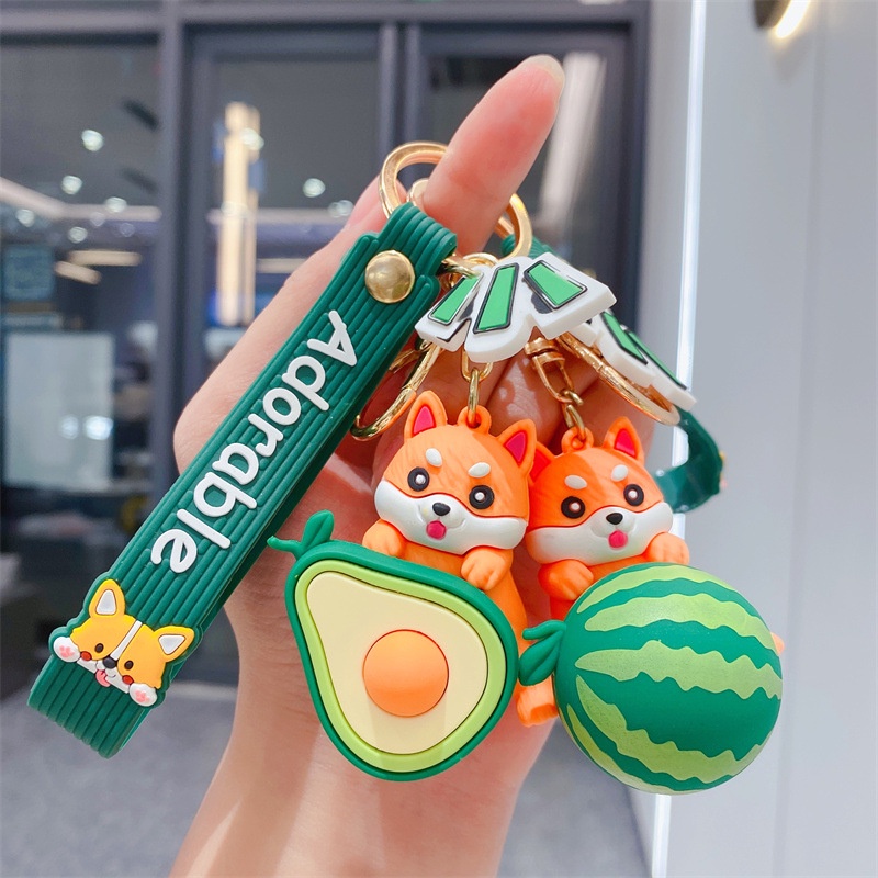 Móc Khóa Bằng pvc Mềm Hình Trái Bơ Hoạt Hình Shiba Inu Shiba Inu