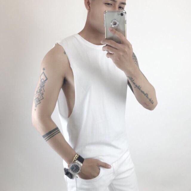 Áo Tanktop tập Gym, áo ba lỗ nam màu trắng chất đẹp, co giãn 4c
