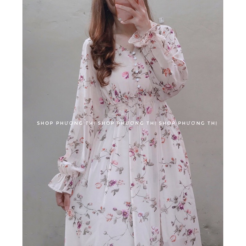 [Mã WASTMAY giảm 15% tối đa 30K đơn 150K] Đầm hoa vintage cổ V chun eo (hình shop chụp/sẵn) | BigBuy360 - bigbuy360.vn