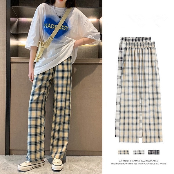 Quần dài SUXI lưng cao thiết kế dáng rộng thoải mái hoạ tiết kẻ sọc