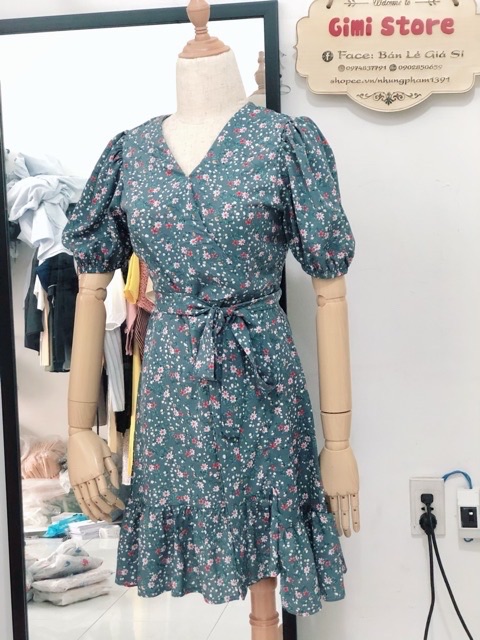 [Mã FAGREEN1505 giảm tới 30K đơn 99K] ĐẦM HOA NHÍ XANH ĐẮP CHÉO CỘT EO ( KÈM ẢNH THẬT) | BigBuy360 - bigbuy360.vn