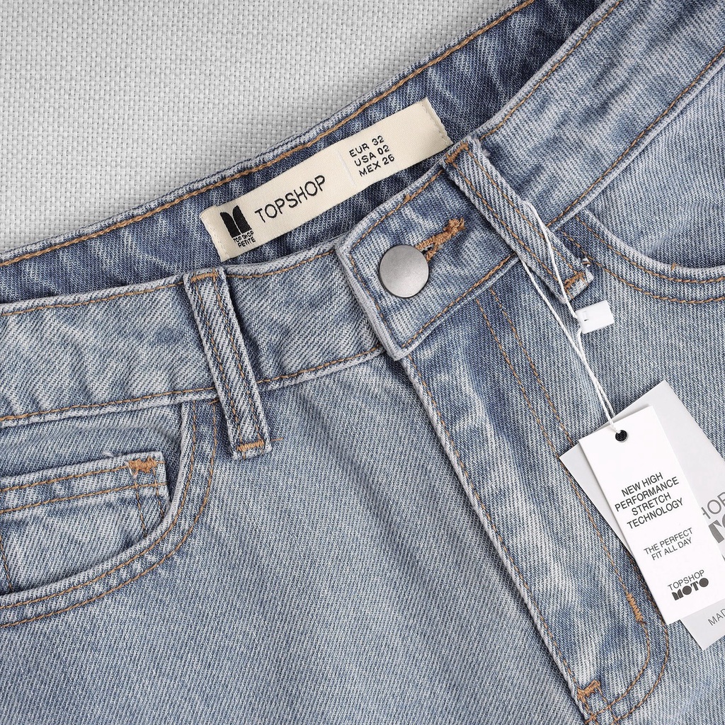 Quần Mom Jeans Nữ Lưng Cao Dáng Baggy Fit Gọn Màu Xanh Wash Đùi Form Lửng