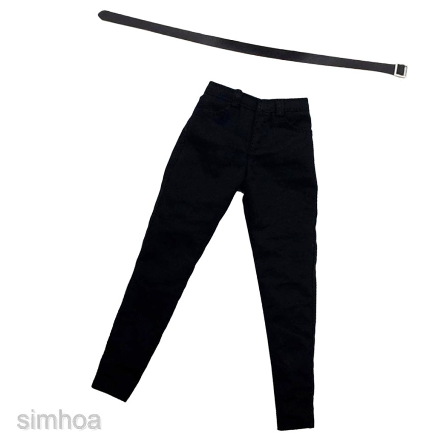 Quần Dài Đen Tỷ Lệ 1 / 6 Kèm Thắt Lưng Dành Cho Mô Hình Búp Bê 12inch