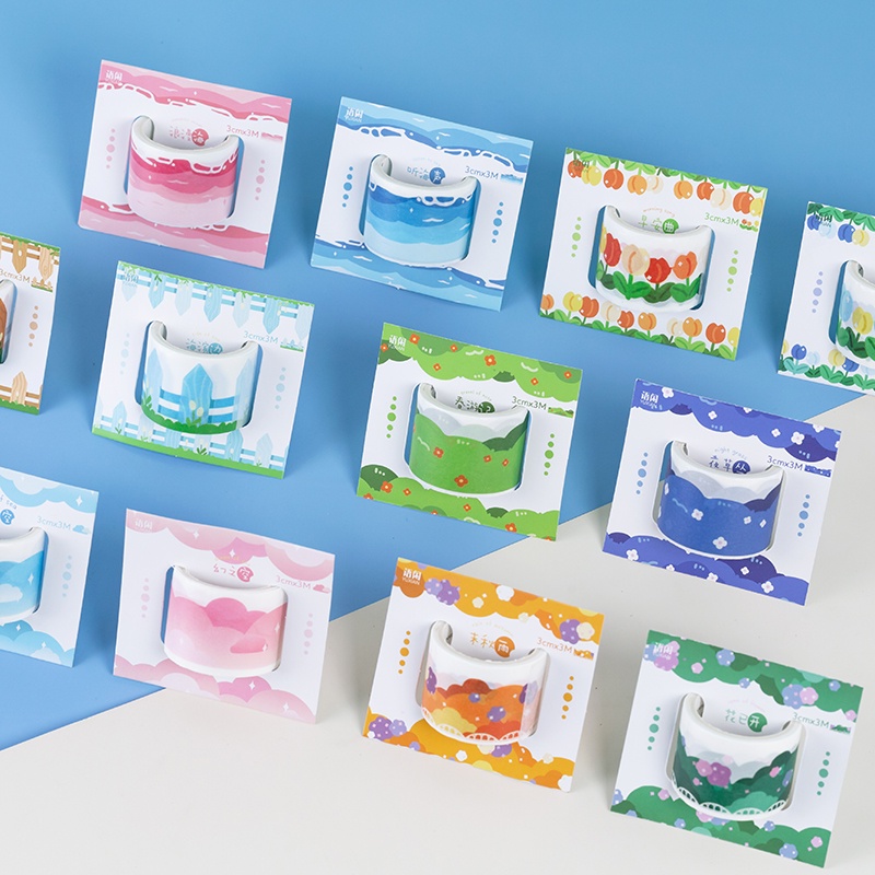 Set 12 Cuộn Băng Keo Washi In Họa Tiết Hoa Tự Nhiên Trang Trí Thủ Công