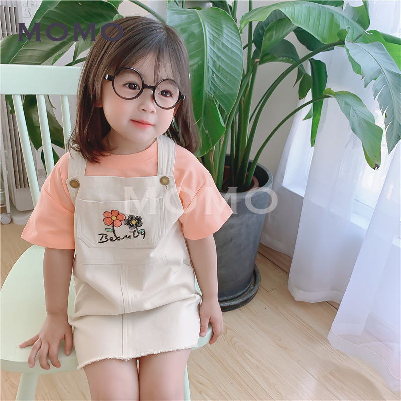 Đầm Yếm Chất Liệu Vải Cotton Có Thêu Hoạ Tiết Hoa Cho Bé 1-8 Tuổi