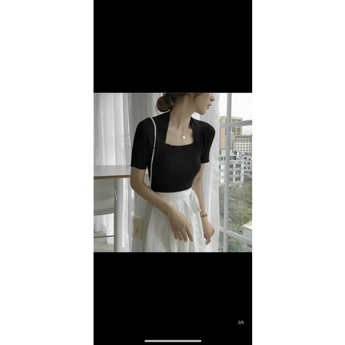Áo len tăm cổ vuông tay cộc quảng châu