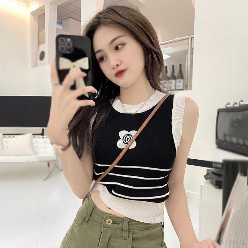 Áo Hai Dây Và Ba Lỗ Áo Croptop Dệt Kim Sát Nách Thêu Họa Tiết Thời Trang Quyến Rũ Cho Nữ