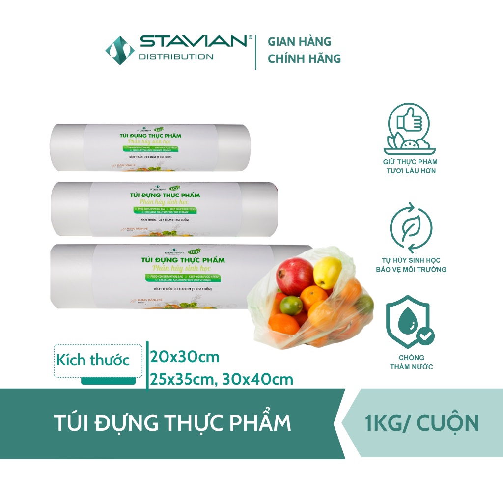  Túi đựng thực phẩm tự hủy sinh học Green Eco cuộn 1kg( 20*30cm, 25*35cm, 30*40cm)