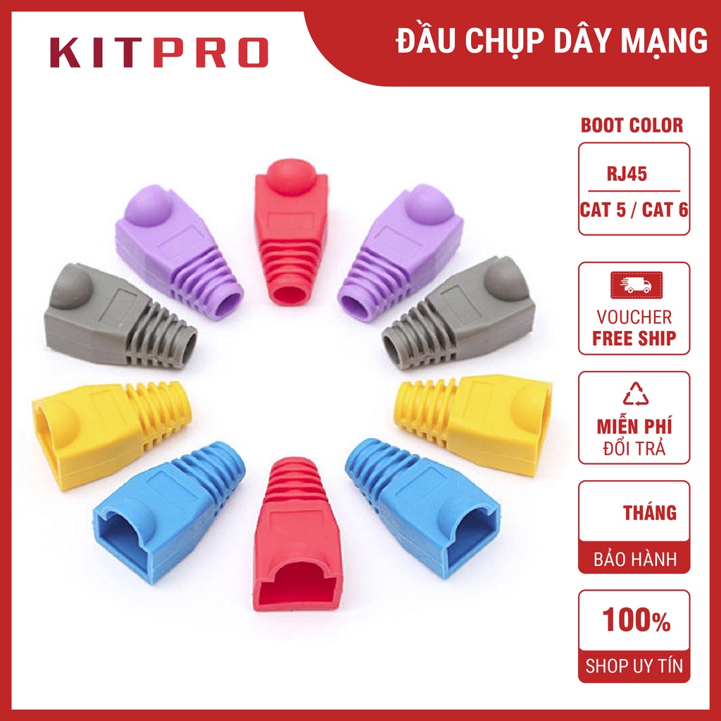 100 Đầu Boot Color Đầu Chụp Hạt Mạng RJ45 Dùng Cho Cáp Mạng CAT 5, CAT 6 Nhựa Dẻo Mềm Chất Lượng Cao KITPRO
