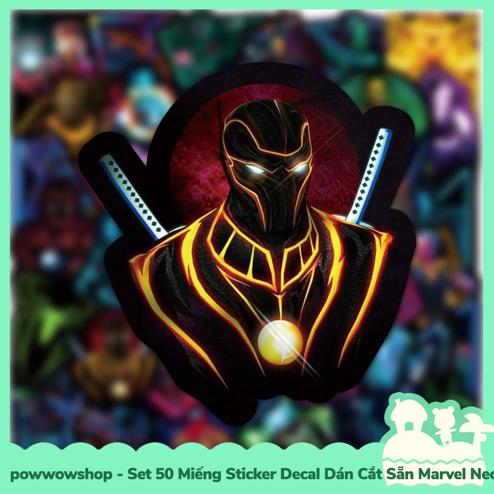 [Sẵn VN - Hỏa Tốc] Set 50 Miếng Sticker Decal Cắt Sẵn DIY Dán Trang Trí Vật Dụng Mẫu Marvel Superheroes Neon Style Stage