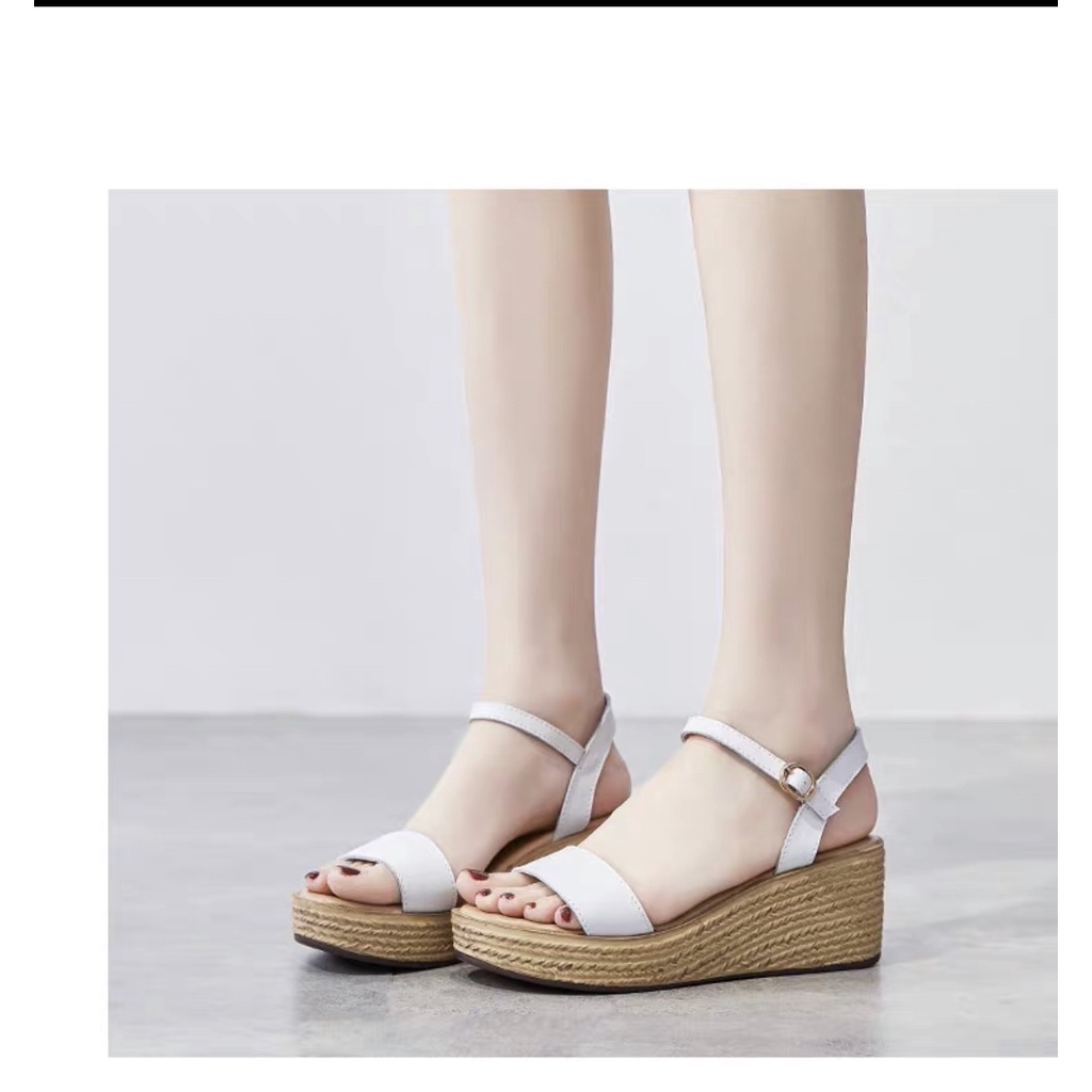 Sandal Xuồng Đế Nhẹ Cao 5cm Quai Da Mảnh,Phong Cách Trẻ Trung, Bảo Hành 12 Tháng 6578
