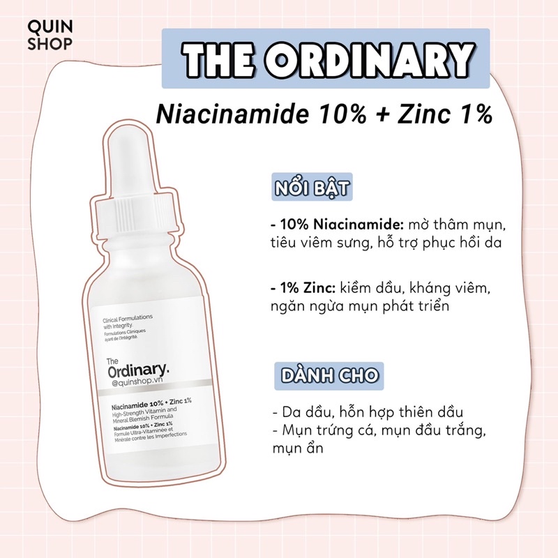 Serum The Ordinary Niacinamide 10% + Zinc 1% Mờ Thâm Mụn, Sáng Da