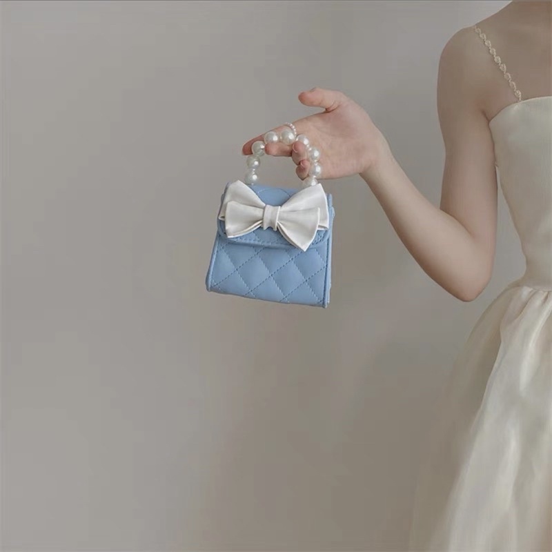 TÚI MINI ĐÍNH CƯỜM TRẮNG KÈM NƠ XINH TONE MÀU PASTEL