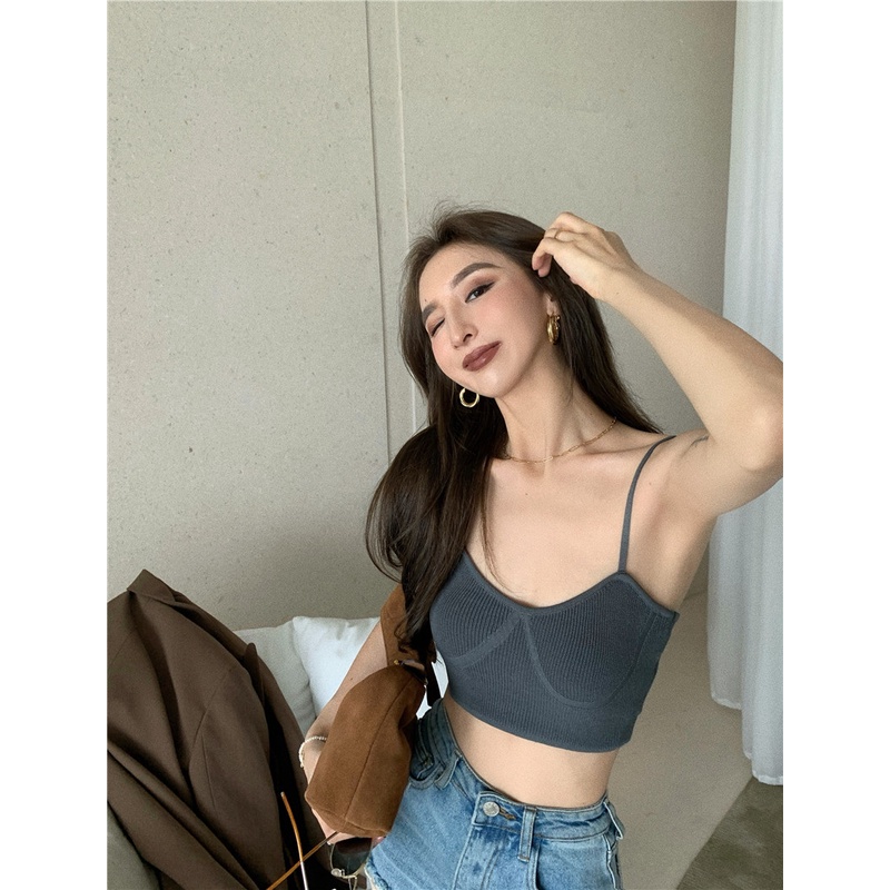 Cocory vn Áo Hai Dây Dệt Kim Dáng Ôm Thời Trang Mùa Hè 5 Màu Tùy Chọn Cho