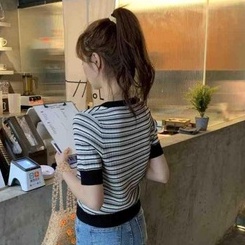 Áo thun NZN tay ngắn cổ tròn dáng rộng họa tiết kẻ sọc nhiều màu thời trang mùa hè cho nữ