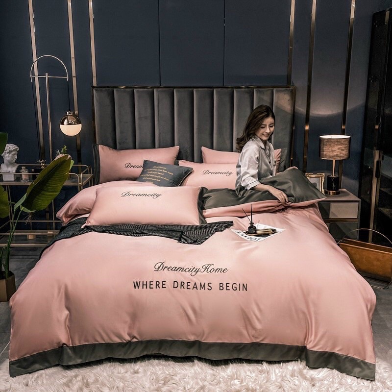 Bộ Chăn Ga Phi Lụa - Bộ Chăn Ga 4 Món Lụa  Cotton Dream City Home