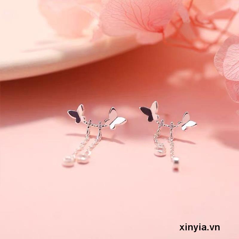 Bông Tai Vòng cổ Đôi Hình Bướm Đơn Giản Siêu Nữ Tính Dễ Phối Đồ