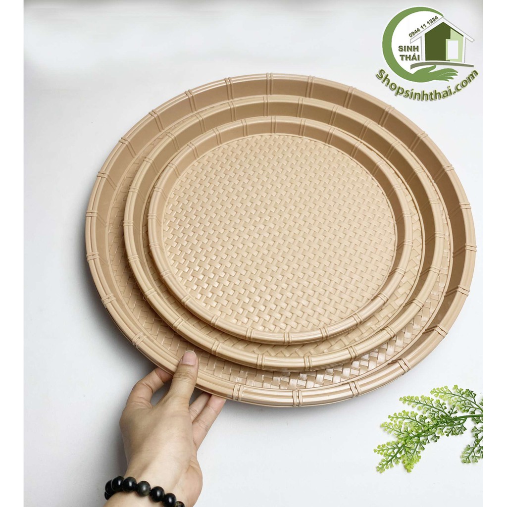 Mẹt nhựa giả mây đựng bún đậu - Khay nhựa tròn màu kem nâu - Chọn loại