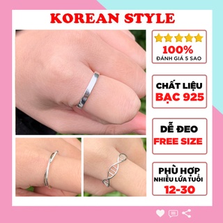Nhẫn nữ bạc 925, nhẫn tròn trơn Basic cá tính phong cách Hàn Quốc đơn giản free size