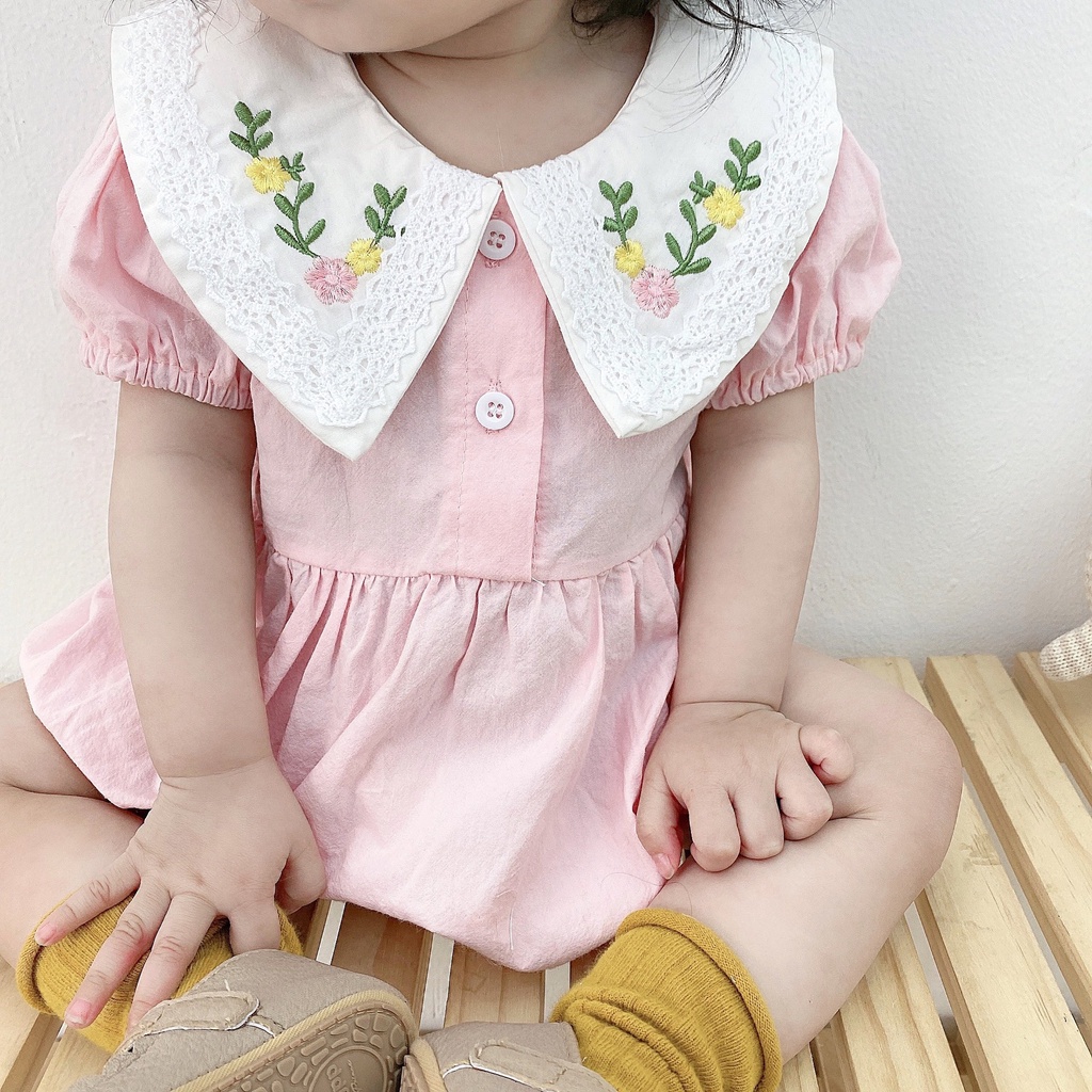 Áo Liền Quần Thêu Hoa Phong Cách Hàn Quốc Mới Cho Bé Gái