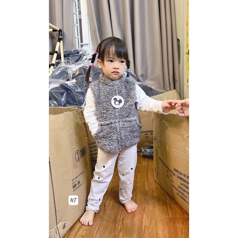 Áo gile lông bé trai bé gái, áo khoác nhẹ ba lỗ cổ cao mềm mịn ấm áp, không tay cho bé thoải mái vận động