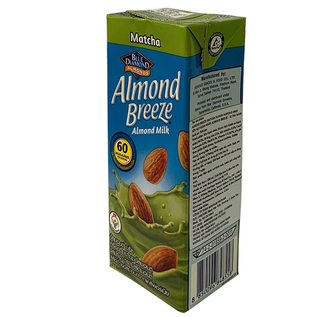 [ALMO1621 giảm 10% HĐ 132k]  ALMOND BREEZE Sữa hạt hạnh nhân Matcha 180ml/hộp (Lốc 3 hộp)