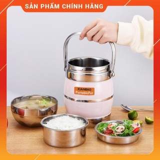 CHÍNH HÃNG - Cặp lồng inox Xianbao đựng cơm giữ nhiệt cao cấp,cà mèn giữ nhiệt hàn quốc,hộp đựng cơm văn phòng 1600ml