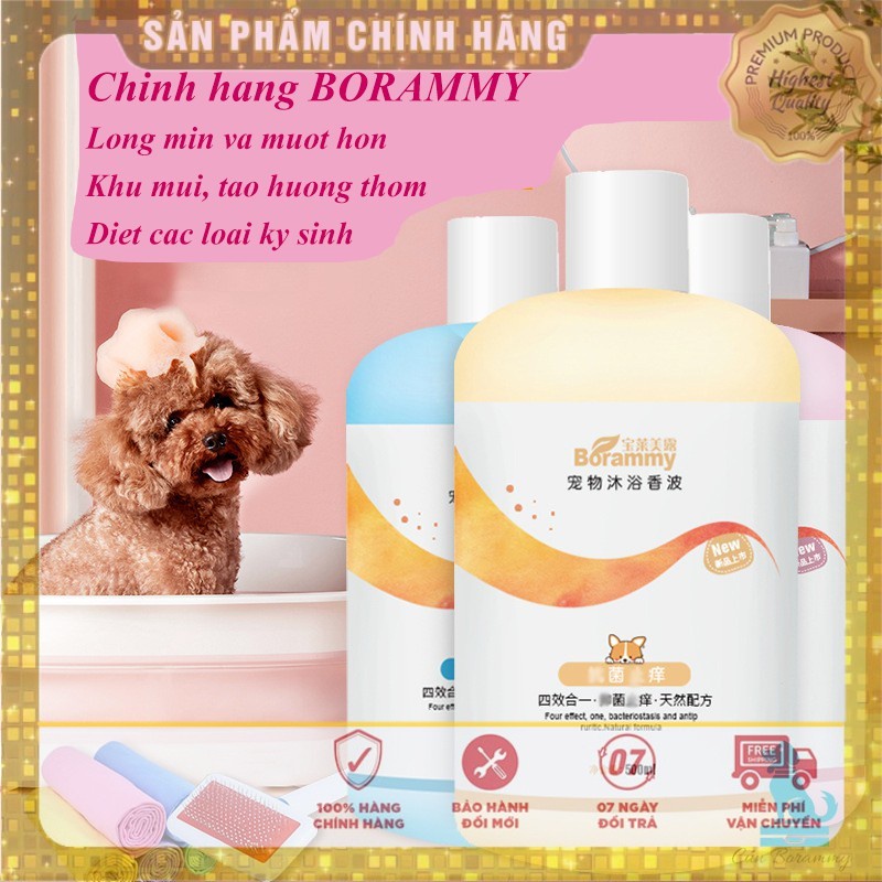 Sữa tắm cho chó mèo BORAMMY dưỡng chất hoa hồng nuôi dưỡng lông loại 500ml  (trợ giá găng tay tắm)