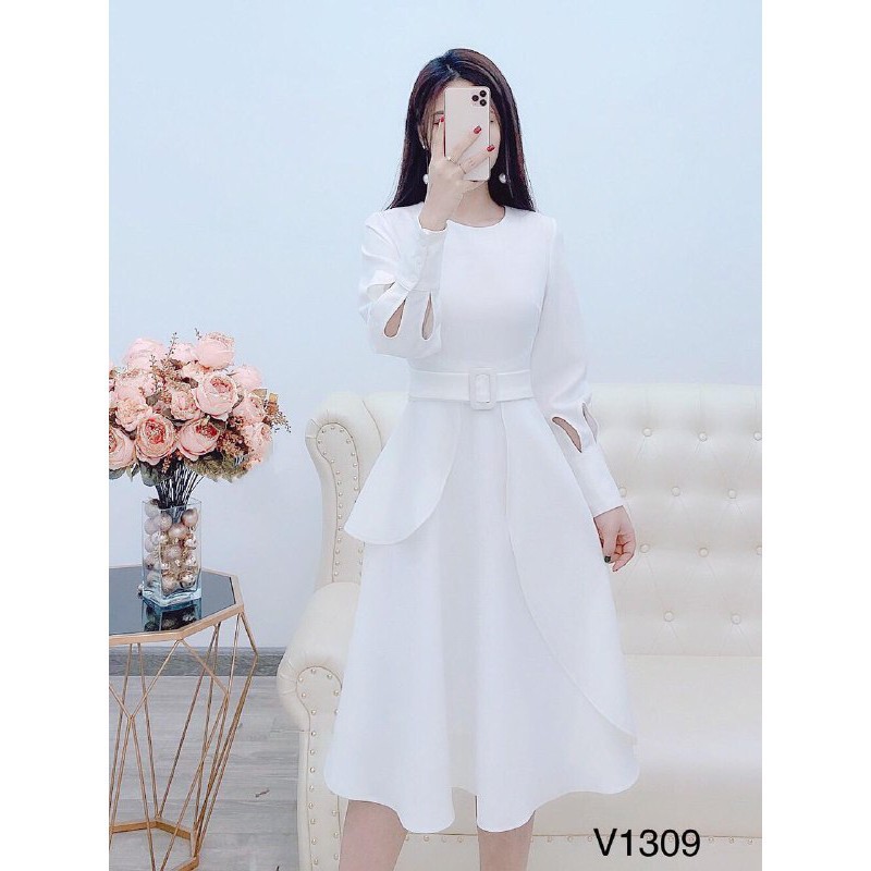 [ xả kho ] MiD Đầm trắng tay điệu V1309 dáng xòe duyên dáng Mie Design kèm ảnh thật