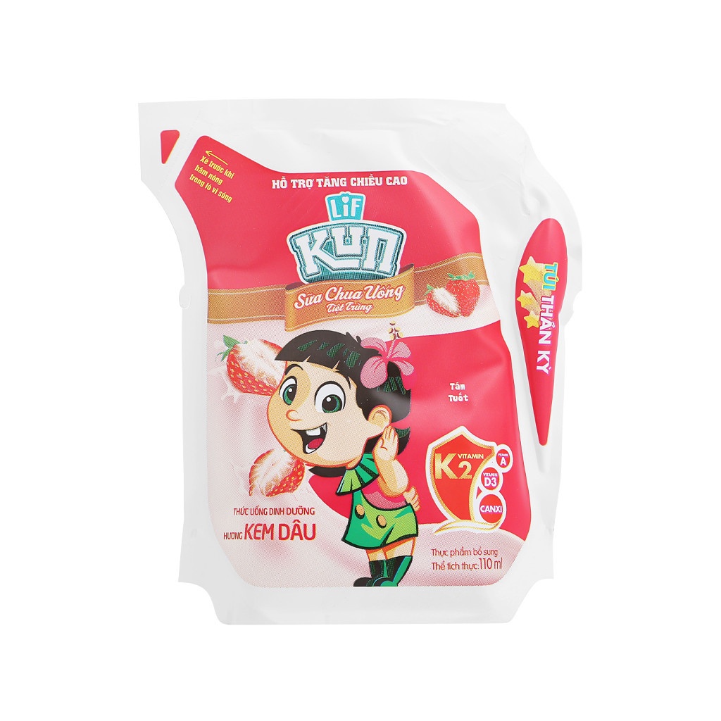 [HSD T11-2023] [Kèm Thẻ Săn Quà] Thùng 24 Túi Sữa Chua Uống Hương Kem Dâu LiF Kun 110ml.