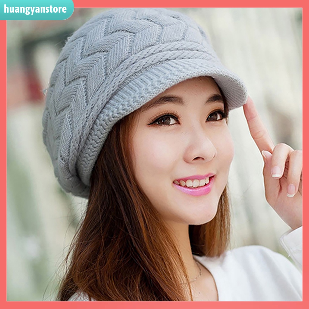 HY| Mũ nồi dệt kim len có vành đơn giản thời trang dành cho nữ với nhiều màu sắc tùy chọn