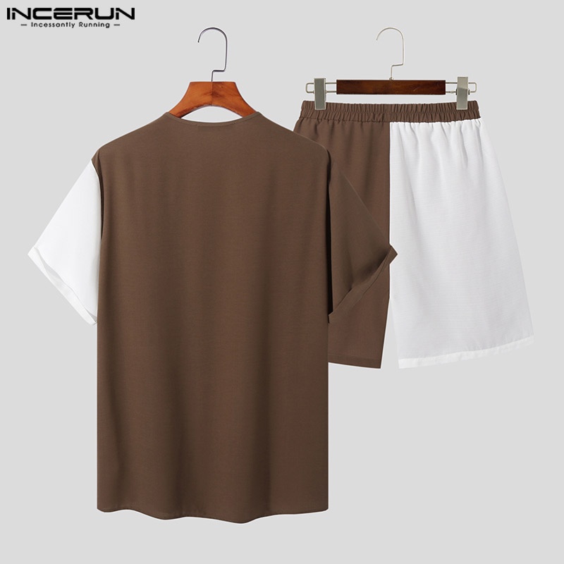 Set đồ mùa hè 2 món INCERUN gồm áo tay ngắn đơn giản và quần ngắn cho nam