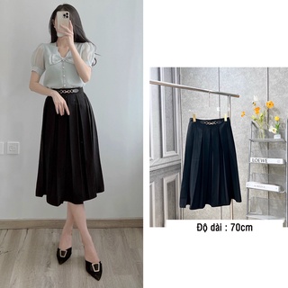 Chân váy xếp ly đai tag da - dài 70cm