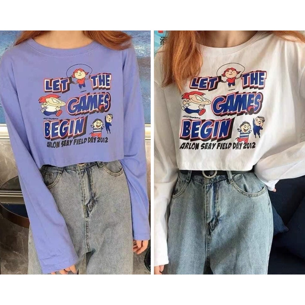 Áo croptop tay dài in họa tiết LET THE GAMES BEGIN 2 màu AT26 | BigBuy360 - bigbuy360.vn