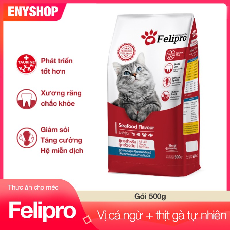 Thức ăn hạt Felipro 500g - dành cho mèo khó ăn với hương vị cá ngừ và thịt gà tự nhiên