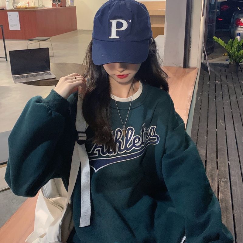 Áo Nỉ Tay Dài Cổ Tròn In Chữ Phong Cách Hàn Quốc 17A7111