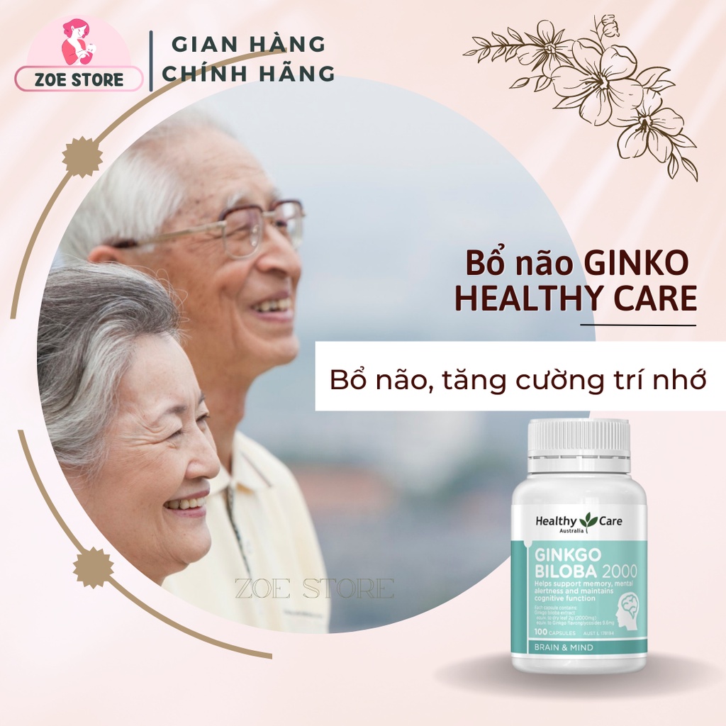 Viên uống bổ não Ginkgo Biloba 2000 của Healthycare 100 viên của ÚC