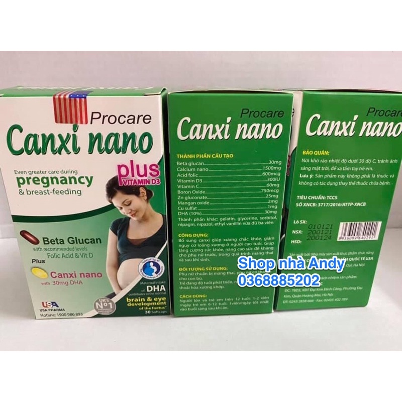 VIÊN UỐNG PROCARE CANXI NANO - BỔ SUNG CANXI CHO PHỤ NỮ CHUẨN BỊ MANG - PHỤ NỮ CÓ THAI VÀ CHO CON BÚ - 30 VIÊN