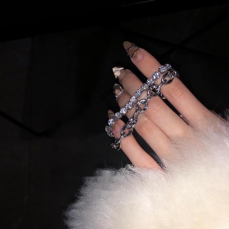 Vòng Tay Hai Lớp Đính Đá zircon Phong Cách Harajuku Sang Trọng Thanh Lịch Dành Cho Nữ