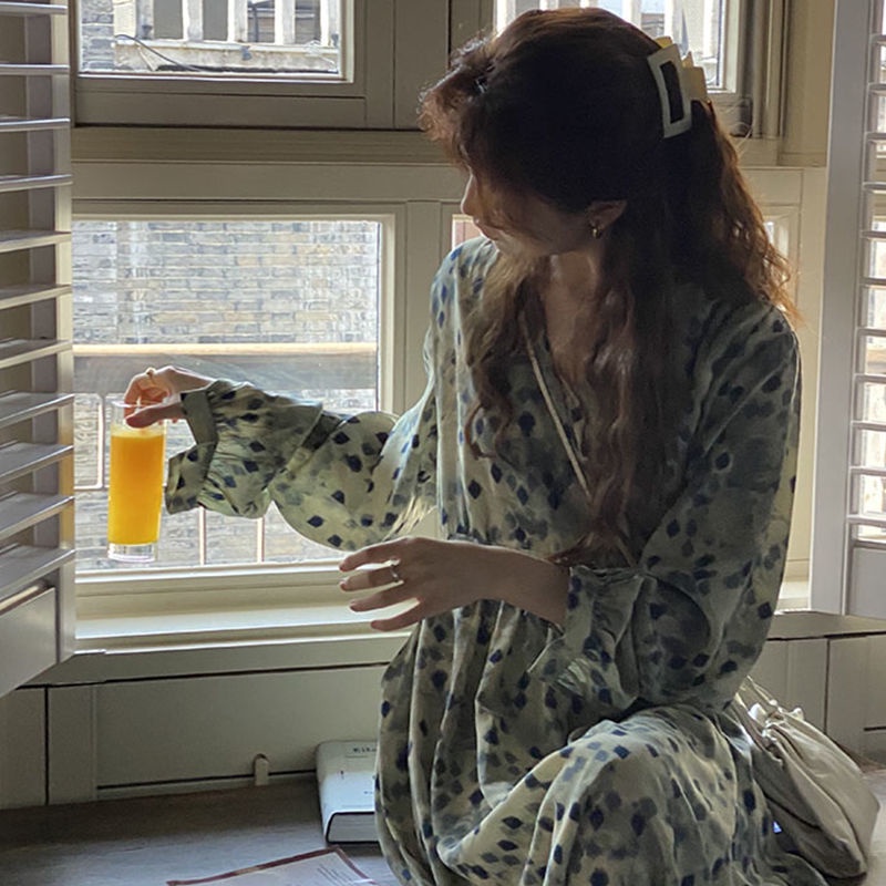 Đầm Hoa Cổ Chữ V Thiết Kế Mới Thời Trang Mùa Xuân Dành Cho Nữ đầm bầu váy nữ váy bé gái váy dài chân váy dài váy nữ chân váy dài