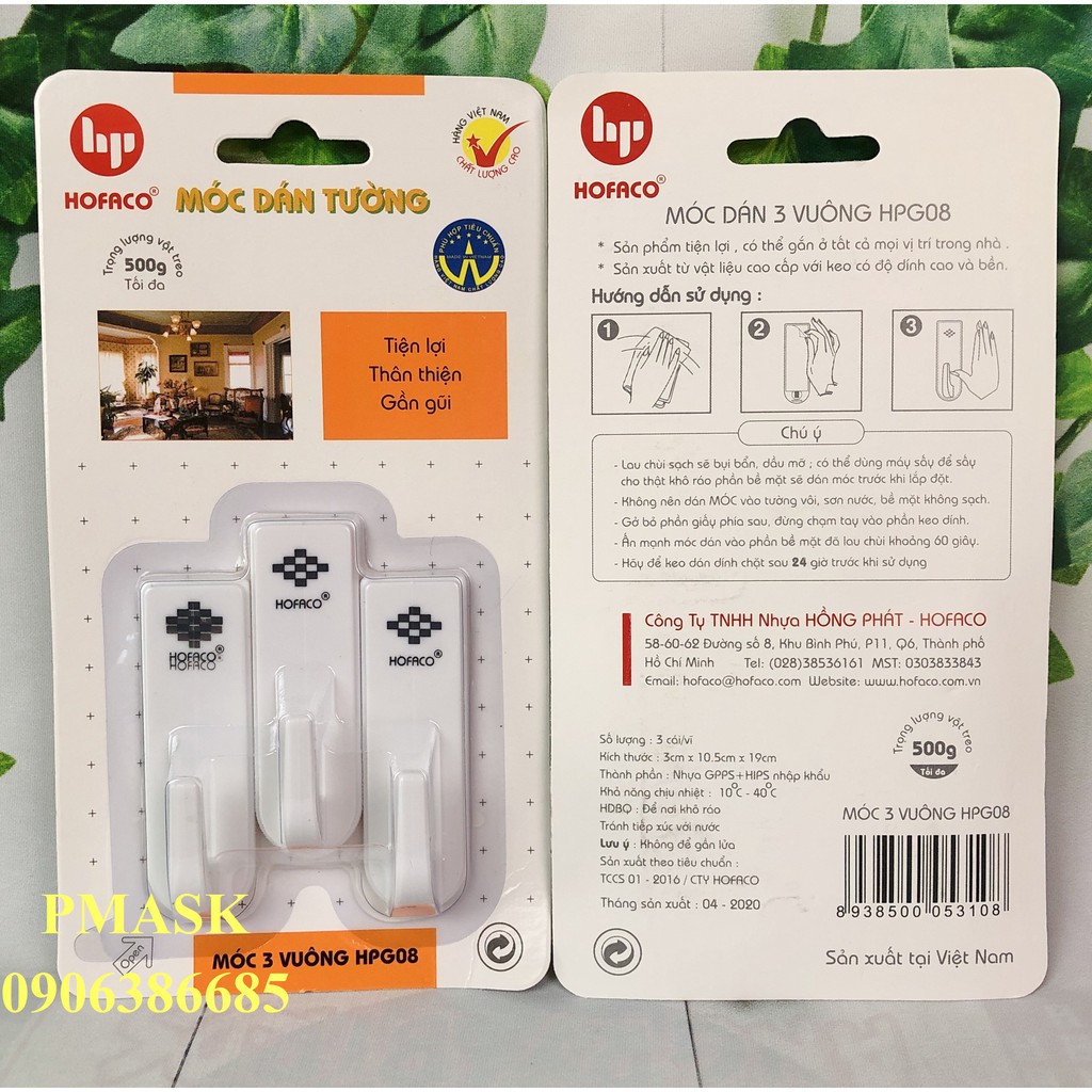 Móc Dán Vuông Hofaco HPG08 3cái
