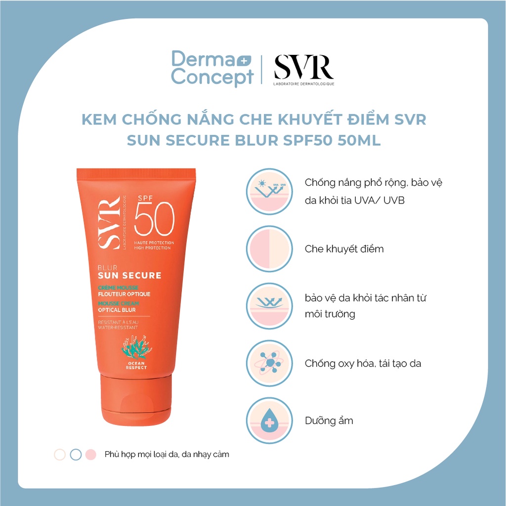 Kem chống nắng che khuyết điểm SVR Sun Secure Blur SPF50 50ml [NHẬP KHẨU CHÍNH HÃNG 100%]