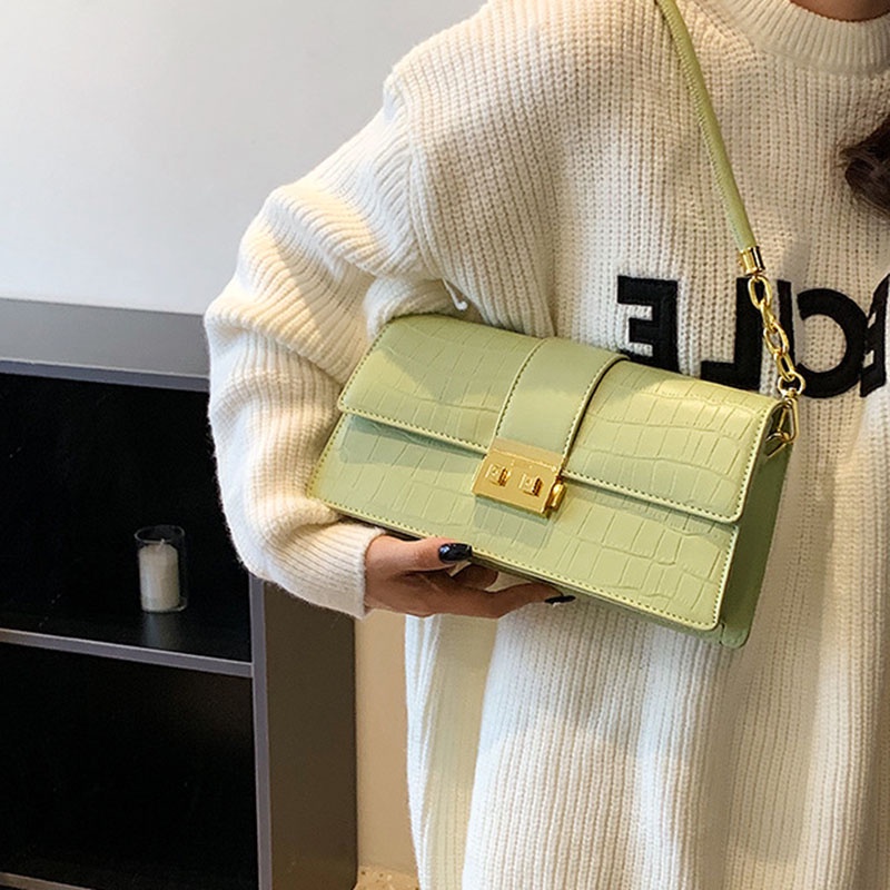 Túi đeo dưới cánh tay/ đeo cánh tay IELGY dáng vuông nhỏ họa tiết da cá sấu chất lượng cao cho nữ