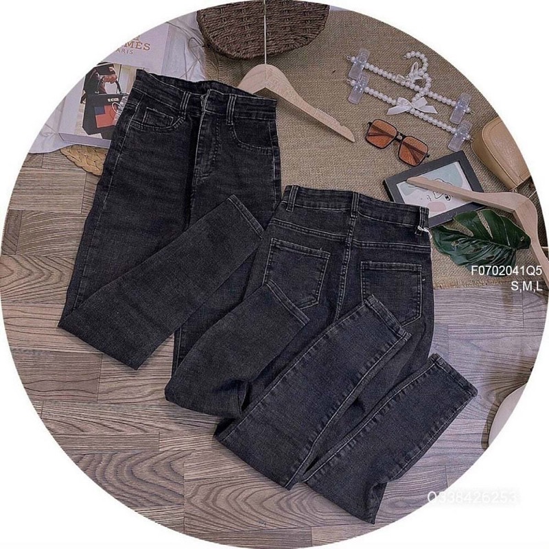 Quần jeans dài xám đen