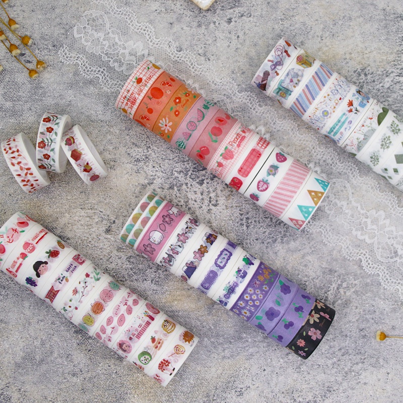 Hộp 60 cuộn washi tape nhiều chủ đề, nhiều hình hoạt hình dễ thương trang trí sổ tay CREAMY WST165