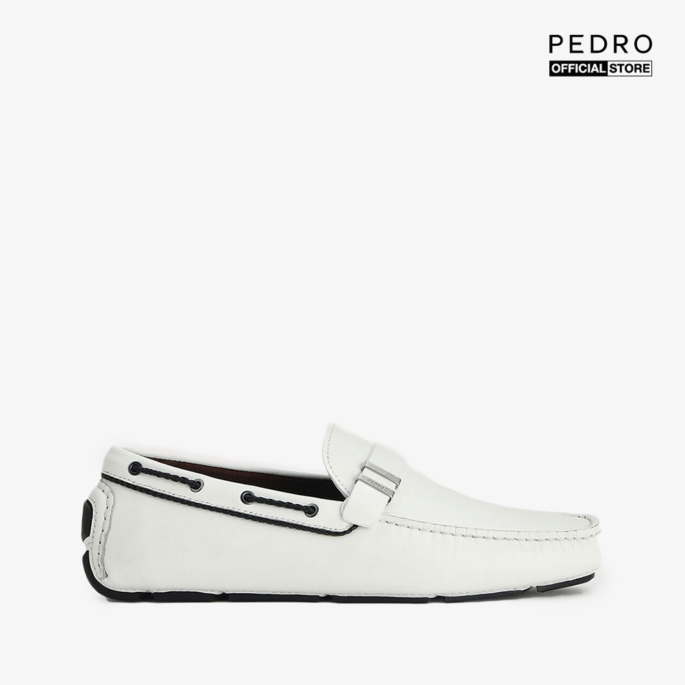 PEDRO - Giày lười nam mũi vuông Embossed Buckled Leather Moccasin PM1-65110238-03