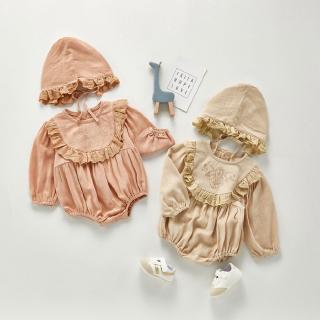 Bộ Áo Liền Quần Kèm Nón Vải Cotton Kiểu Hàn Quốc Thời Trang Mùa Thu Cho Bé Gái