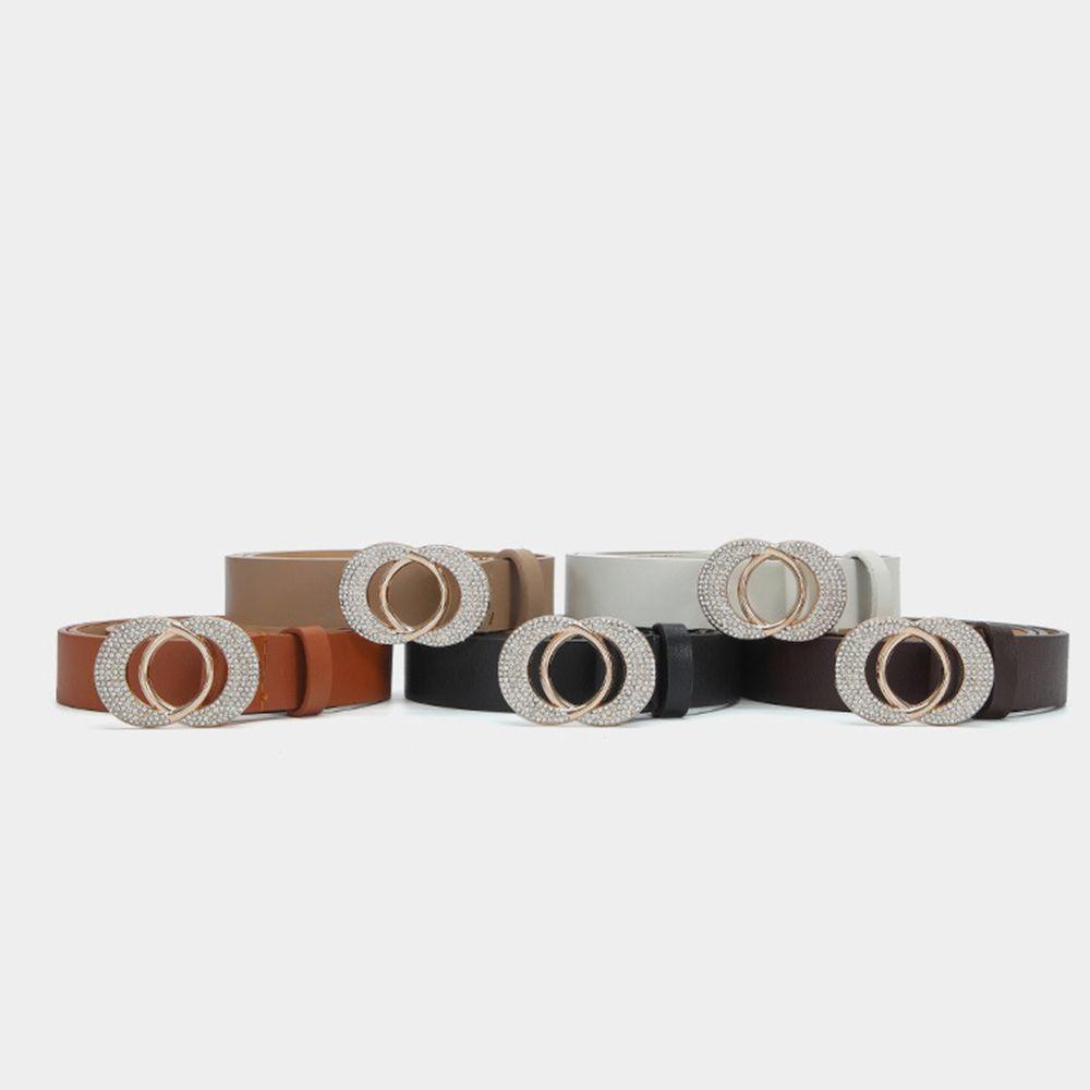 Thắt Lưng Da PU Khóa Hợp Kim Tròn Độc Đáo Thời Trang Cho Nữ|Thắt Lưng Khóa Cài Thiết Kế Giản Dị Thời Trang