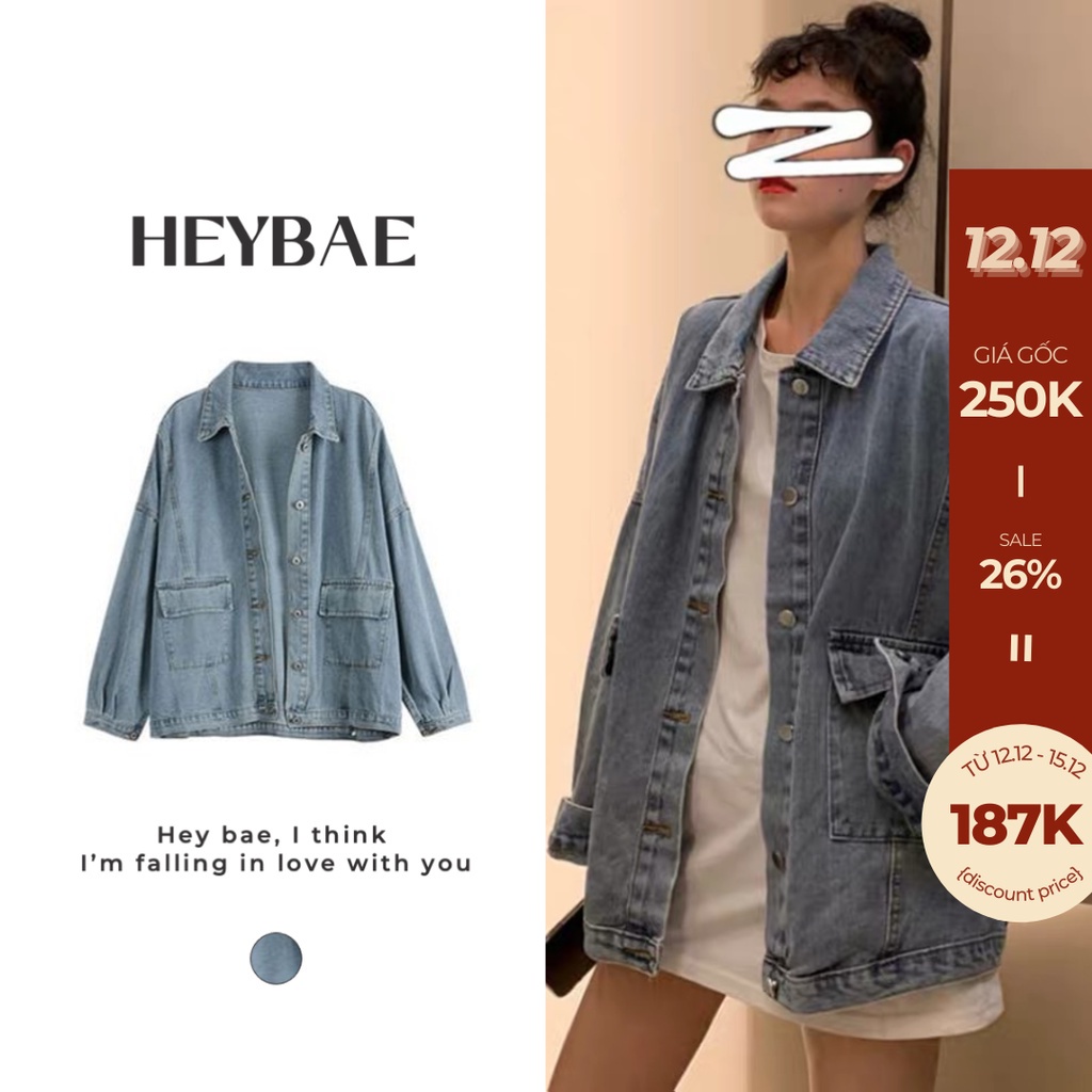 Áo khoác denim nữ Finn HEYBAE form rộng oversize jeans dày dặn có túi cá tính áo khoác basic dễ phối AK043 - HÀNG MỚI VỀ