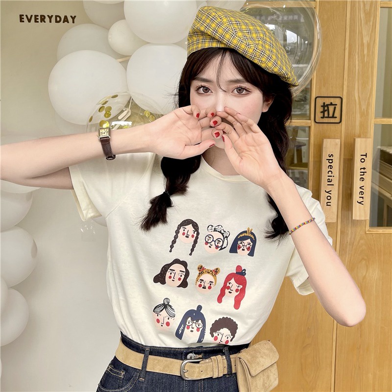 2721608Áo Thun Tay Ngắn In Hình Phong Cách Hàn Quốc Dễ Phối Đồ